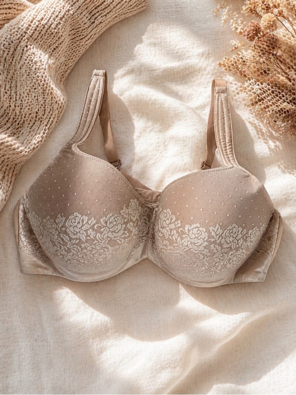 SOMA Stunning Support Balconet Bra 40DDD Beige Lace Full Coverage Underwire